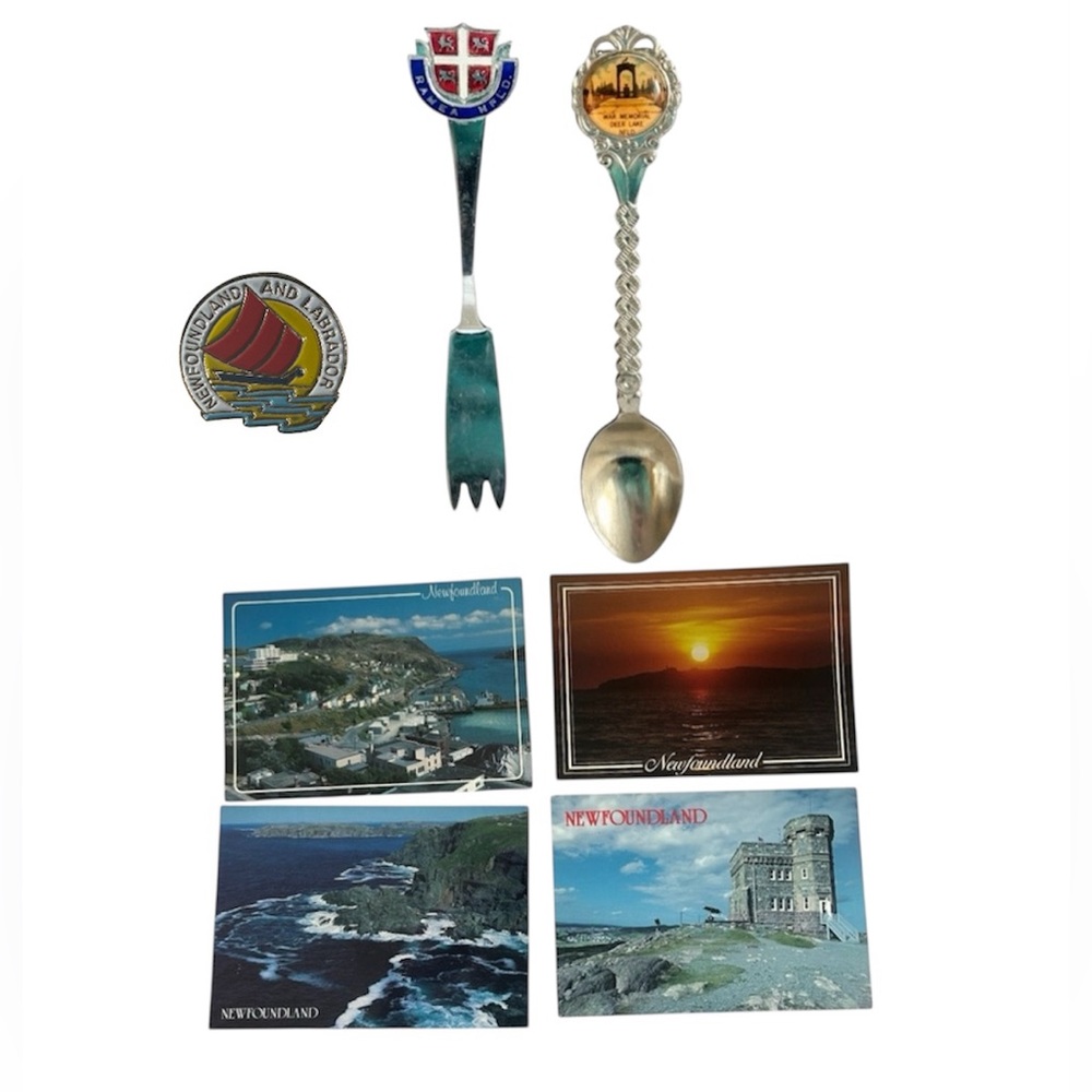 NEWFOUNDLAND BUNDLE SOUVENIRS SPOON & SERVING FORK POSTCARDS